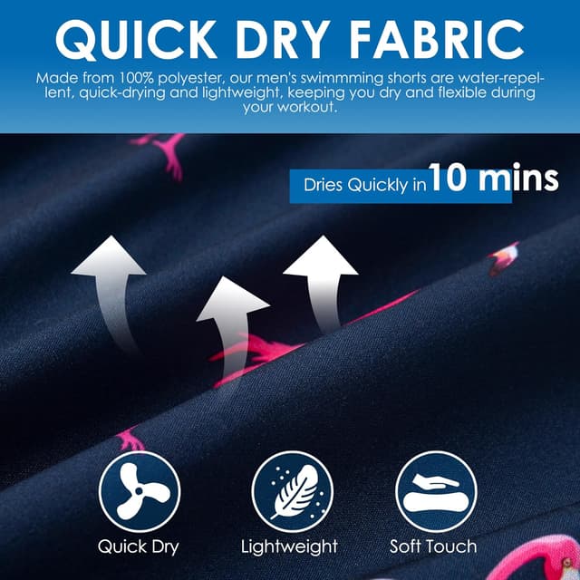 Detalle de XOMZG Men’s Swim Trunks with Mesh Lining, Quick-Dry Pockets & Hawaiian Patterns