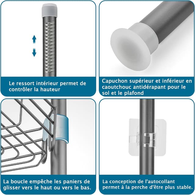 Thumbnail 5 de FIISAYL Étagère Douche Télescopique 85–325 cm