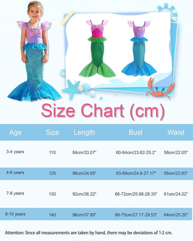 Thumbnail 6 de Costume da principessa sirena Ariel Dtiaagto per bambine e ragazze (età 3-10 anni) con parrucca e accessori glitter