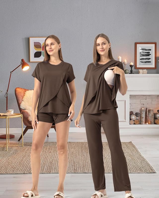 Detalle de SUNNYBUY 3-teiliges Stillpyjama-Set (Stilloberteil, Stillshorts, lange Stillhose) für die Zeit nach der Geburt