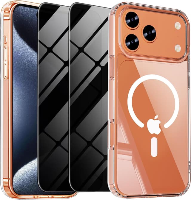 Detalle de WEYNRBOX Magnetische Schutzhülle für iPhone 17 Pro Max mit MagSafe & 2× Sichtschutzfolie (transparent)