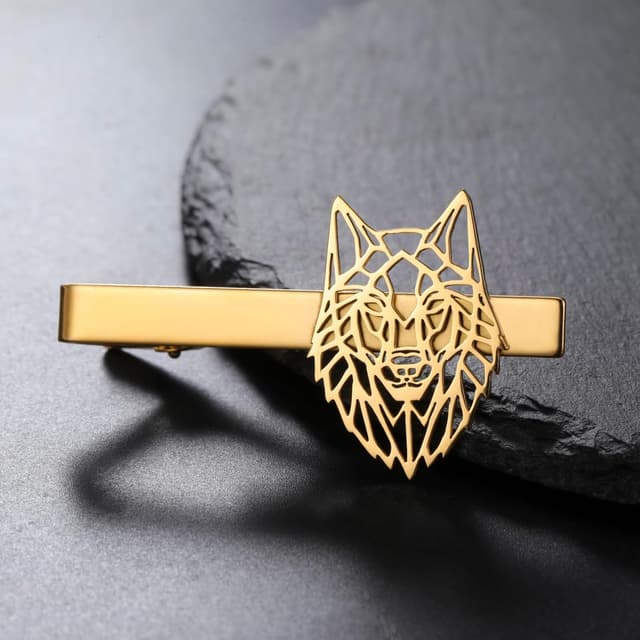 Detalle 2 de Dreamtimes Wolfskopf-Krawattenklammer im Wikinger-/Gothic-Design aus Edelstahl