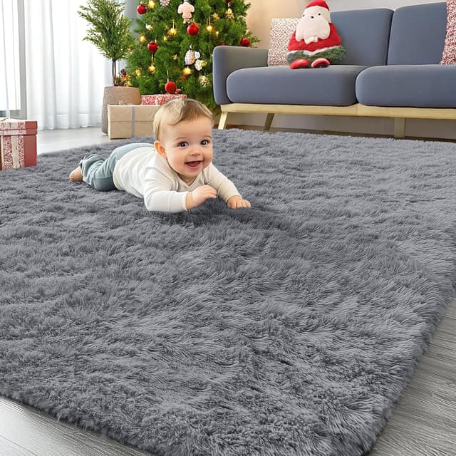 Detalle de Homaxy Hochflor Flauschig Teppich mit Anti-Rutsch-Unterseite, waschbar – 240 x 340 cm, grau