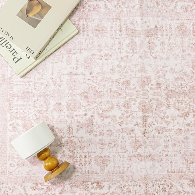 Detalle 2 de HUGEAR Vintage Pink Low Pile Washable Non-Slip Area Rug 180x270cm