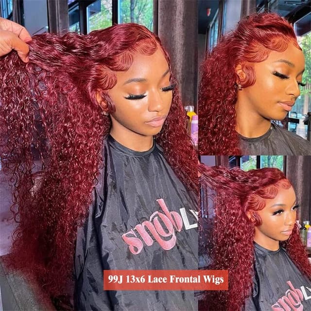 Detalle de KRKRYQ 30 Inch 99J Burgundy Deep Wave 13x6 HD Lace Front Human Hair Wig (180% Density)
