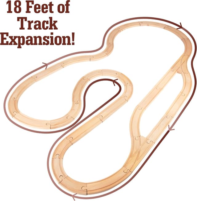 Detalle 2 de Wooden Train Track 52-Piece Set 18ft expansion 🚂