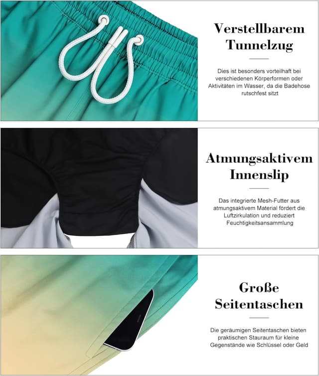 Detalle de Werfami Badehose Herren Lang Badeshorts mit Innenhose (S–3XL) – UV-Schutz & schnelltrocknend