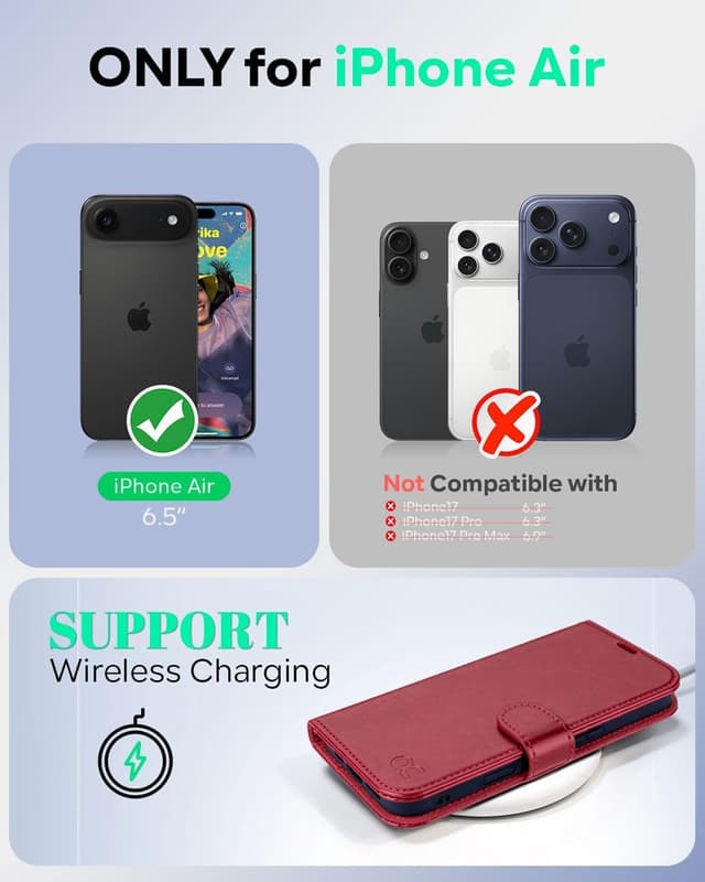 Detalle de OCASE Hülle für iPhone Air 5G mit Kartenfach, Magnet, RFID-Blocker und Ständerfunktion