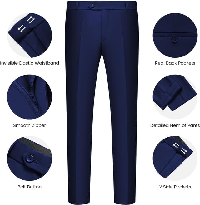 Detalle 2 de WULFUL Slim Fit Men’s 3-Piece Suit Set (Jacket, Vest, Pants) for Business, Weddings, and Events