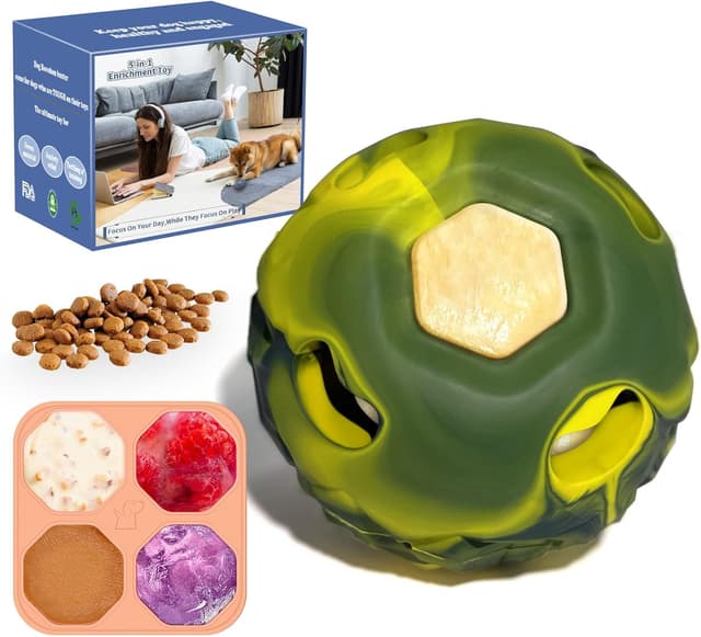 Detalle de Freezeball dog toy set: frozen treat puzzle & interactive rubber ball for tough chewers