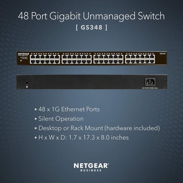 Detalle de NETGEAR GS348-100EUS 48‑Port Gigabit Network Switch (Plug-and-Play, Silent)