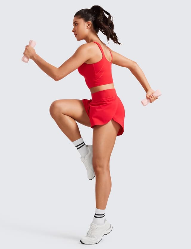 Detalle de CRZ YOGA Women’s High Waist Running Shorts with 3'' mesh liner and high split