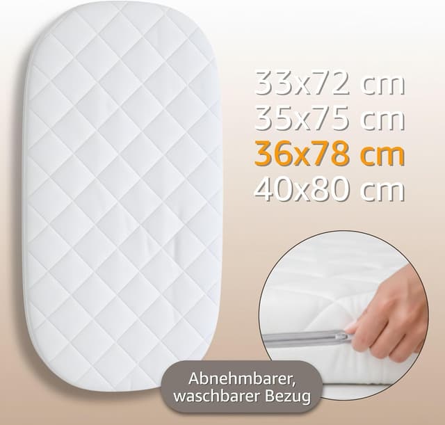 Detalle de Totsy Baby Stubenwagen Baby Matratzen / Kinderwagenmatratze 36 x 78 cm (Moseskorb, Beistellbett & Reisebett) mit abnehmbaren Bezug