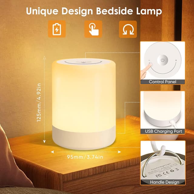 Thumbnail 3 de SOLIDEE LED Luz Nocturna Infantil, Lampara Bebe Regulable Táctil Para Dormitorio, Con Modo de Luz Cálida, Siete Modos de Gradiente de Color, Recargable por USB, Regalo Para Niños/Adulto