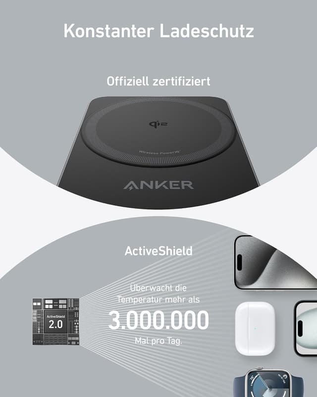 Thumbnail 6 de Anker MagGo 3-in-1 Ladestation (Qi2, MagSafe kompatibel) mit Apple Watch Ladegerät – 15W kabellos