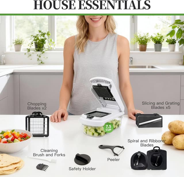 Detalle de 18-in-1 Vegetable Chopper Mandoline Slicer with Container (18 interchangeable stainless steel blades)