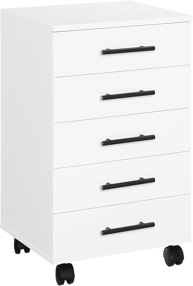 Detalle de HOOBRO Rollcontainer mit 5 Schubladen EWT05WJ01G1 – mobiler Büroschrank für Ordner & Bürobedarf