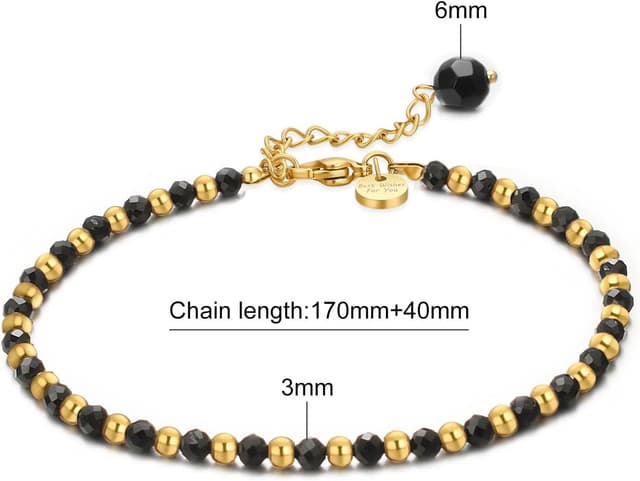 Detalle de vissen Naturstein-Armband Damen aus Edelstahl, goldfarben, verstellbar