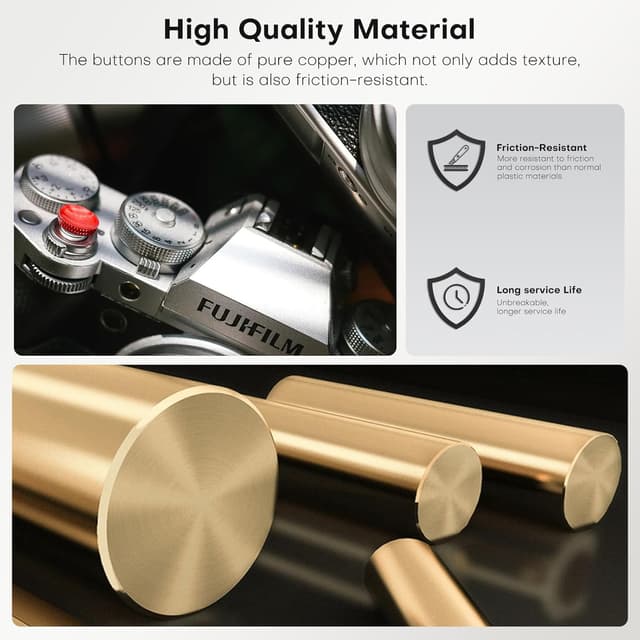 Detalle de REYGEAK 4er Set Auslöser für Leica & Fujifilm – versenkter Auslöseknopf aus Aluminium (Konkav) in rot/braun/orange/schwarz