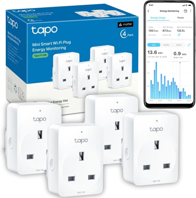 Detalle de Tapo P110M (4-pack) Smart WiFi Plug with Energy Monitoring, Matter support and app/voice control