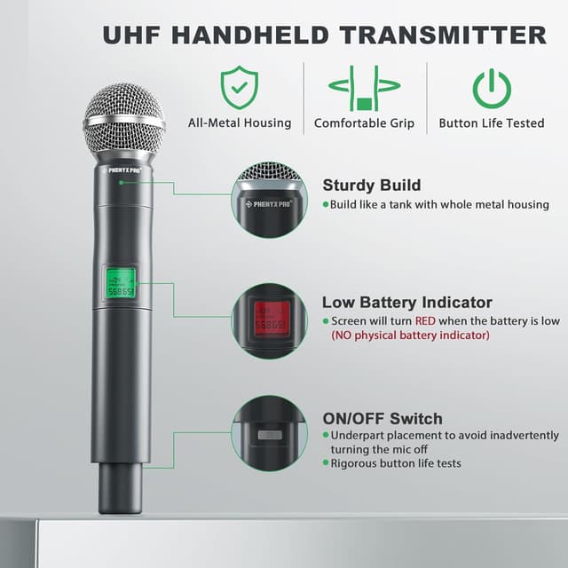 Detalle de Phenyx Pro PTU-5000-4H 260ft wireless microphone 🎤