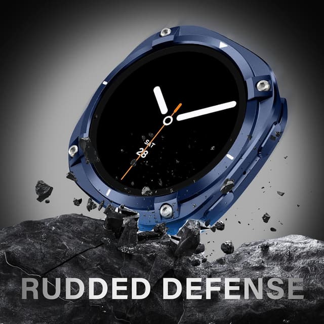 Detalle de HITZEE 2-in-1 Metal Case for Samsung Galaxy Watch 8 (44mm) – rugged metal bumper with back cover, Blue White