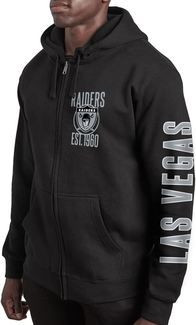 Detalle 2 de Junk Food x NFL MVP Full-Zip Hooded Fleece Sweatshirt (Adult Unisex) — Raiders graphic