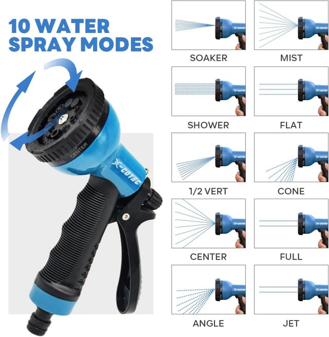 Detalle 2 de X-COTEC Tubo estensibile da giardino 30 m con raccordi in ottone 1/2" e 3/4" e ugello multifunzione