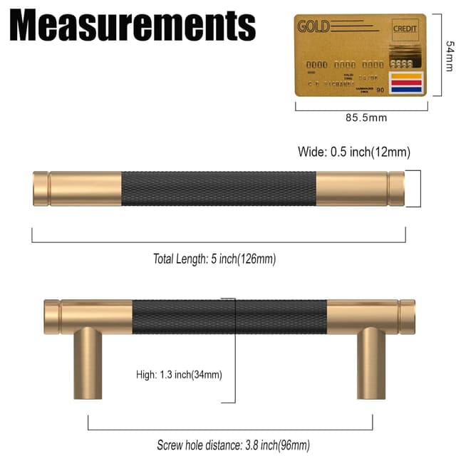 Detalle de Lot de 10 poignées de meuble Amerdeco 96 mm noir doré avec vis