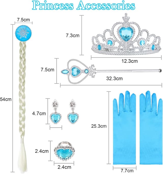 Detalle de URAQT Kinder-Prinzessinnen-Kostümset (9-teilig) mit Kleid, Krone, Zauberstab, Handschuhen & Accessoires