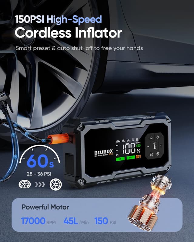 Detalle de BiuBox 8500A jump starter with air