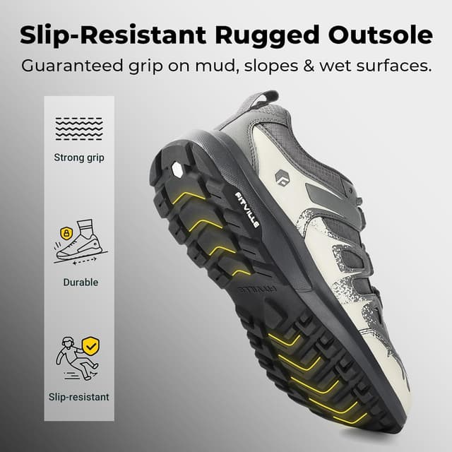 Detalle 2 de FitVille Extra Weit Wanderschuhe Herren – wasserdichte Outdoor-Halbschuhe mit Fußgewölbestütze