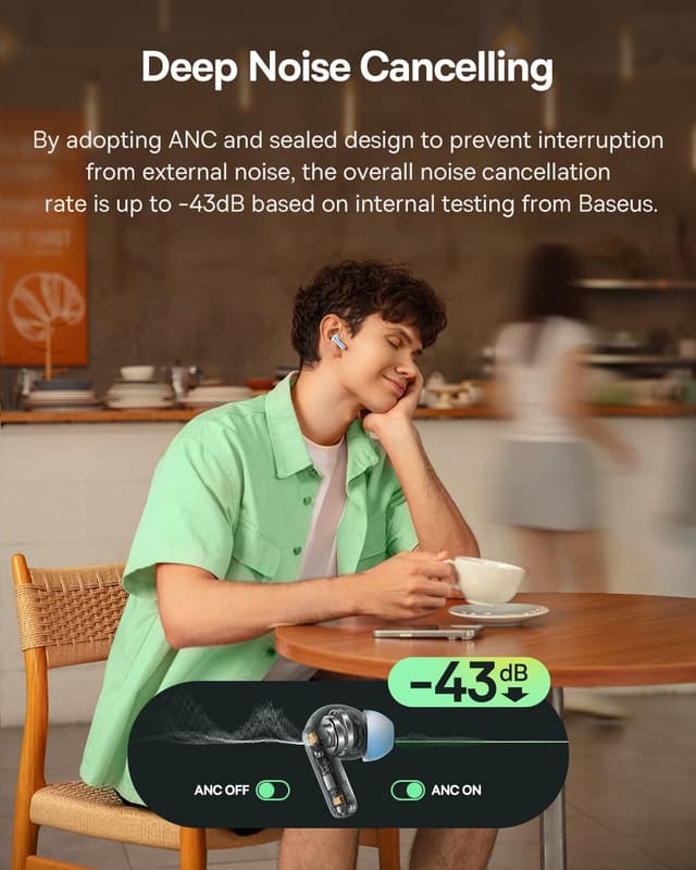 Detalle de Baseus EP10 NC in-ear Bluetooth headphones with -43 dB ANC and 4-mic AI calls