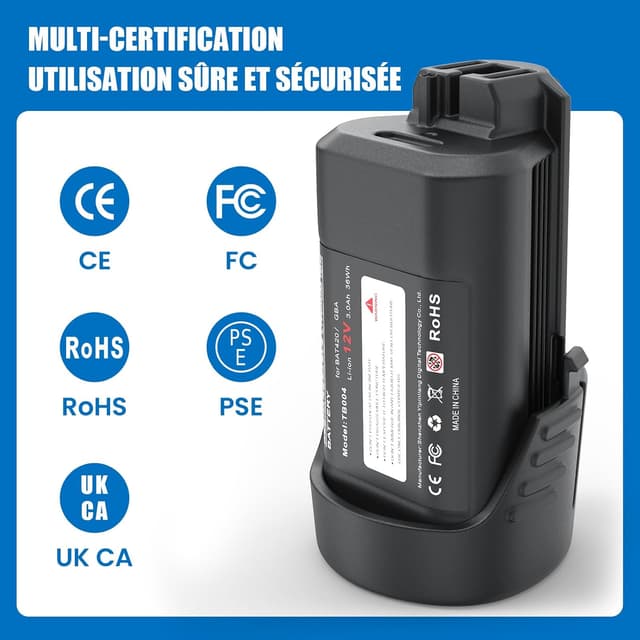 Detalle de Pack de 2 batteries de rechange HTongD 12 V 3,0 Ah Li-Ion pour outils Bosch (BAT420, BAT411…)