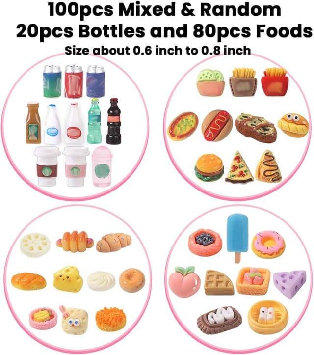 Detalle de DULEFUN 100pcs Miniature Foods & Drink Bottles Toy Set for Dollhouse Pretend Play