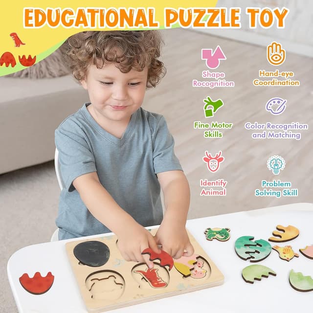 Detalle de Wooden Montessori puzzle 6 animals