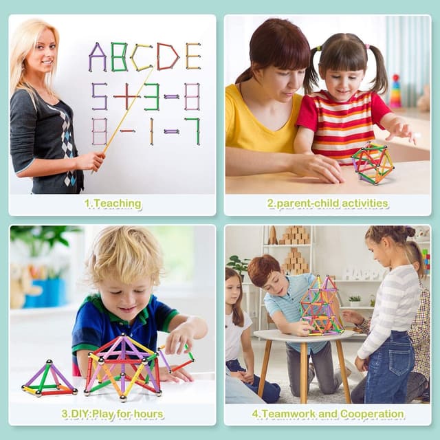 Detalle de Beicarin magnetische Bausteine-Set (34-tlg.) – Lernspielzeug mit Aufbewahrungstasche