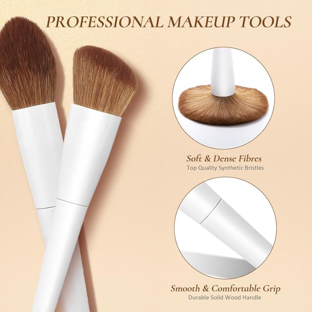 Detalle de LUXBRU 20-Piece Makeup Brush Set with Case: Foundation, Powder, Eyes, Brows & More