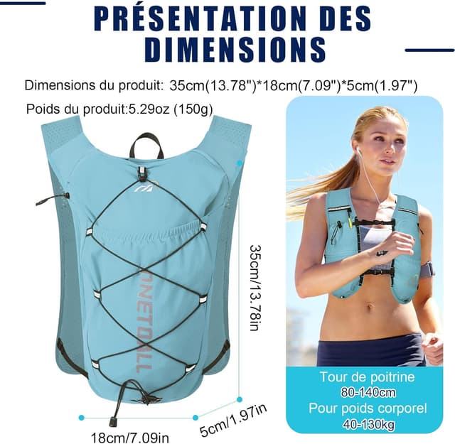 Thumbnail 6 de ONETOALL Gilet d’hydratation running (femme) avec flasque 500 ml et poche à eau 2 L, 150 g