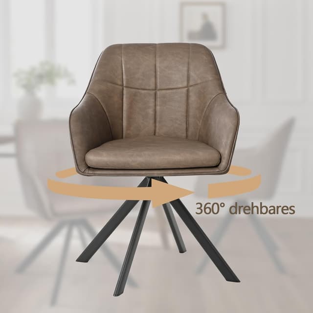 Detalle 2 de Goeurvant drehbare Esszimmerstühle mit Armlehne (6er-Set) in Dunkelbraun