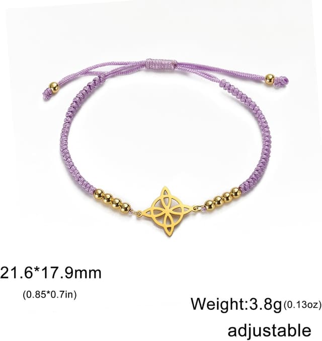 Detalle de Bracelet nœud de sorcière VASSAGO en acier inoxydable, nœud celtique réglable en perles tressées