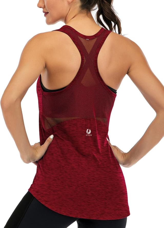 Detalle de Fihapyli ICTIVE Workout Tank Tops for Women Mesh Racerback Yoga Sleeveless Shirts