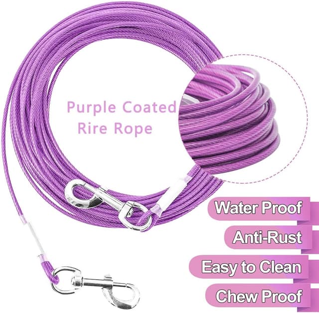 Detalle de Mi Metty Dog Tie Out Cable (Chew Proof) – Heavy-duty outdoor runner leash, purple, 20ft (6M)