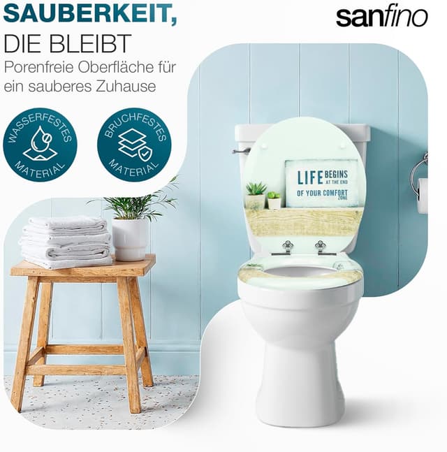 Detalle 2 de SANFINO Premium WC Sitz mit Absenkautomatik „Life“ – Toilettendeckel aus Holz, einfache Montage