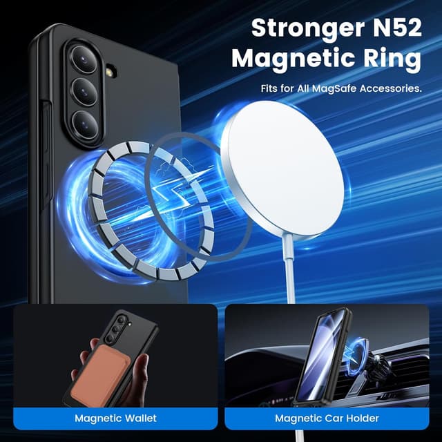 Detalle de HWeggo slim case for Samsung Galaxy Z Fold 5 (2023) with built-in 9H screen protector & magnetic charging, Black