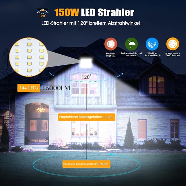 Detalle de Zelvia 150W LED Außenstrahler 15.000 lm