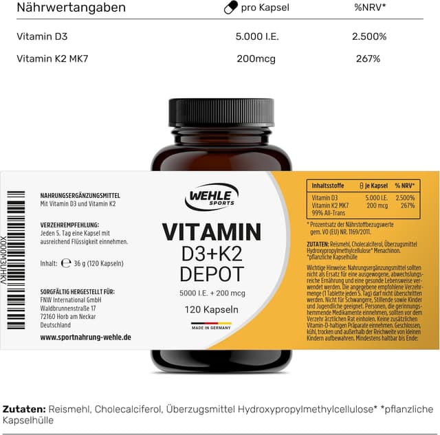 Thumbnail 3 de Wehle Sports Vitamin D3 K2 120 Kapseln 💊