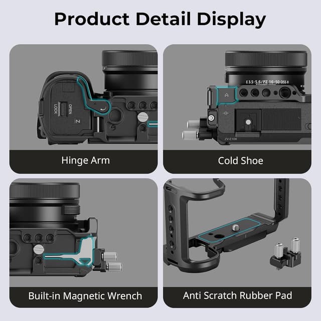 Detalle de SmallRig ZV-E10 II Cage Kit (4867) für Sony Alpha ZV-E10 II inkl. HDMI-Kabelklemme und Arca-Schnellwechselplatte