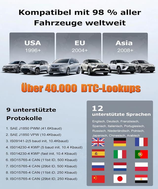 Thumbnail 6 de OBD2 Diagnosegerät / OBD2 EOBD Auto-Scanner für Motor-Fehlerauslese mit 320x240-TFT und Deutsch