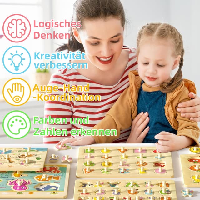 Detalle 2 de edutree Hölzerne Steckpuzzle 6er Pack